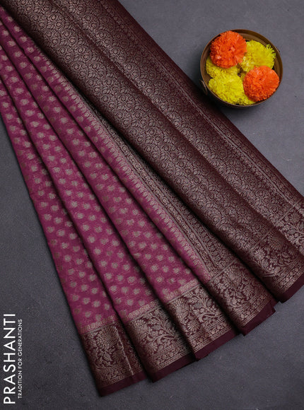 Mauve Pink & Wine Semi Chiniya Silk Saree
