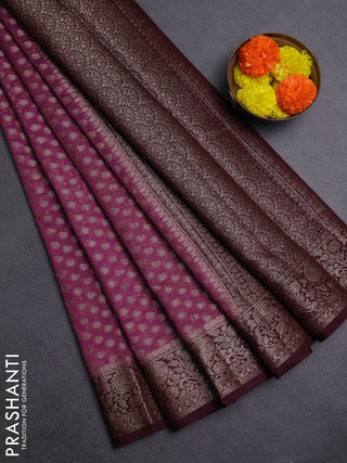 Mauve Pink & Wine Semi Chiniya Silk Saree