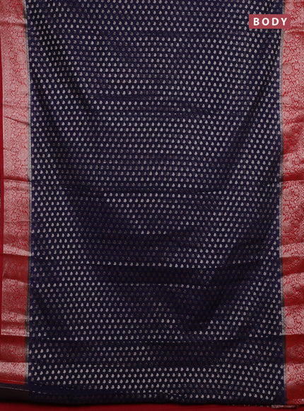 Navy Blue & Red Semi Chiniya Silk Saree