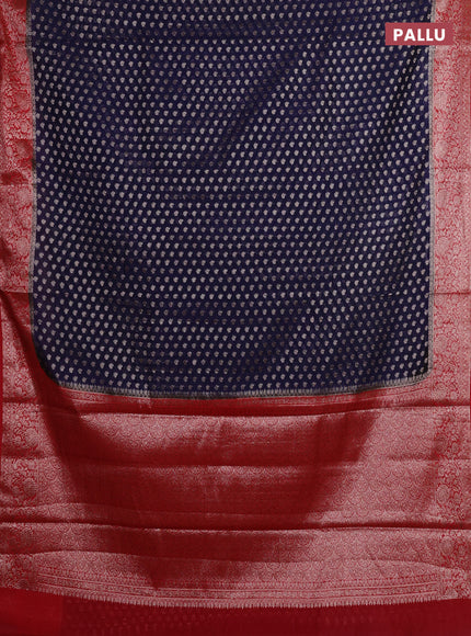 Navy Blue & Red Semi Chiniya Silk Saree