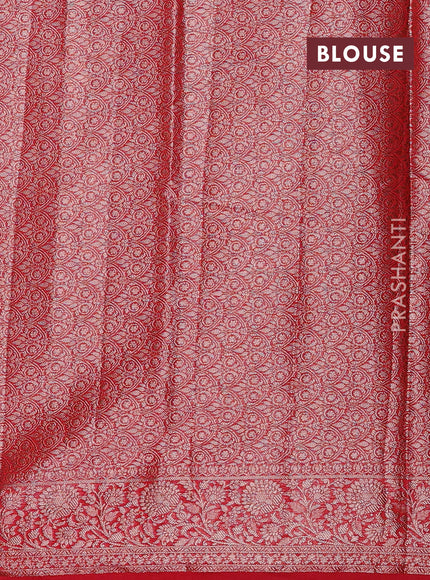Navy Blue & Red Semi Chiniya Silk Saree