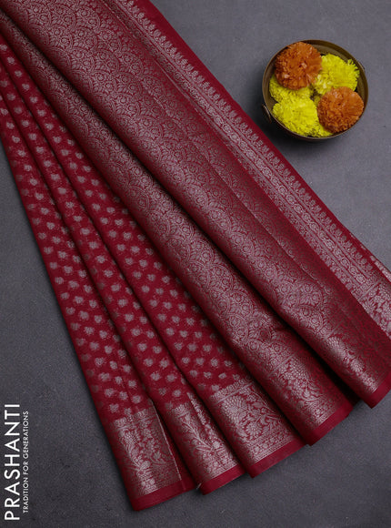Red Semi Chiniya Silk Saree