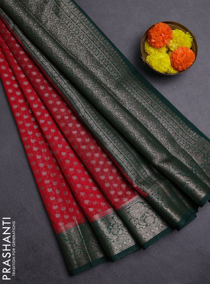 Red & Bottle Green Semi Chiniya Silk Saree