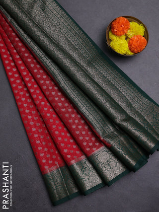 Red & Bottle Green Semi Chiniya Silk Saree