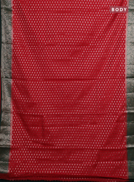 Red & Bottle Green Semi Chiniya Silk Saree