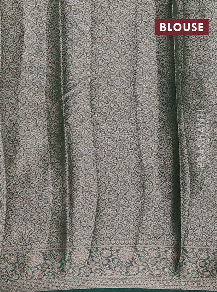 Red & Bottle Green Semi Chiniya Silk Saree