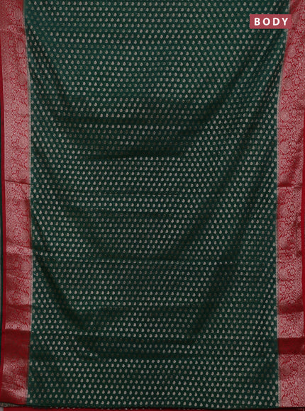 Bottle Green & Red Semi Chiniya Silk Saree