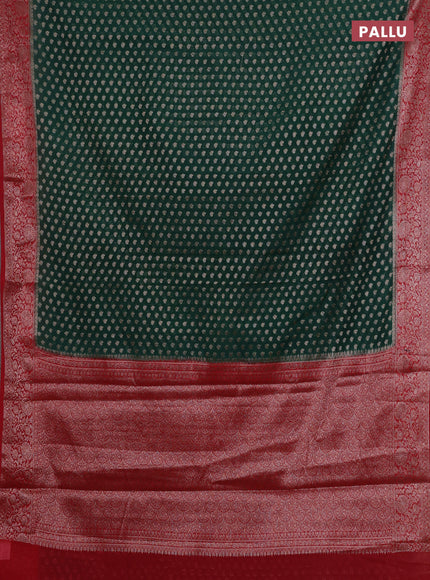 Bottle Green & Red Semi Chiniya Silk Saree