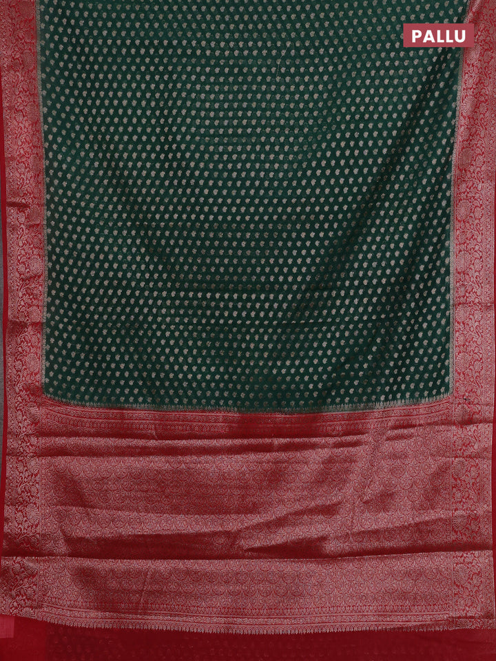 Bottle Green & Red Semi Chiniya Silk Saree