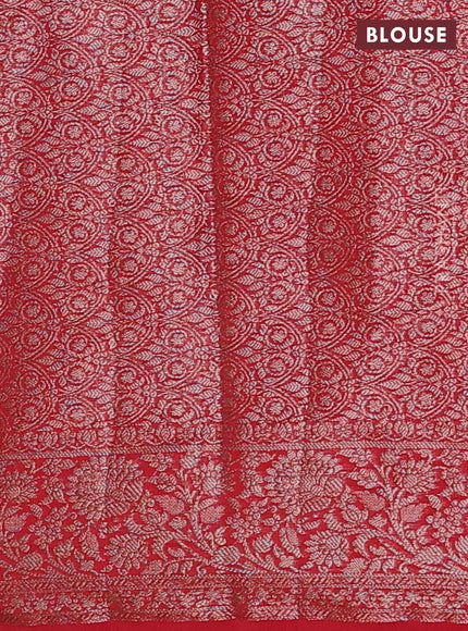 Bottle Green & Red Semi Chiniya Silk Saree