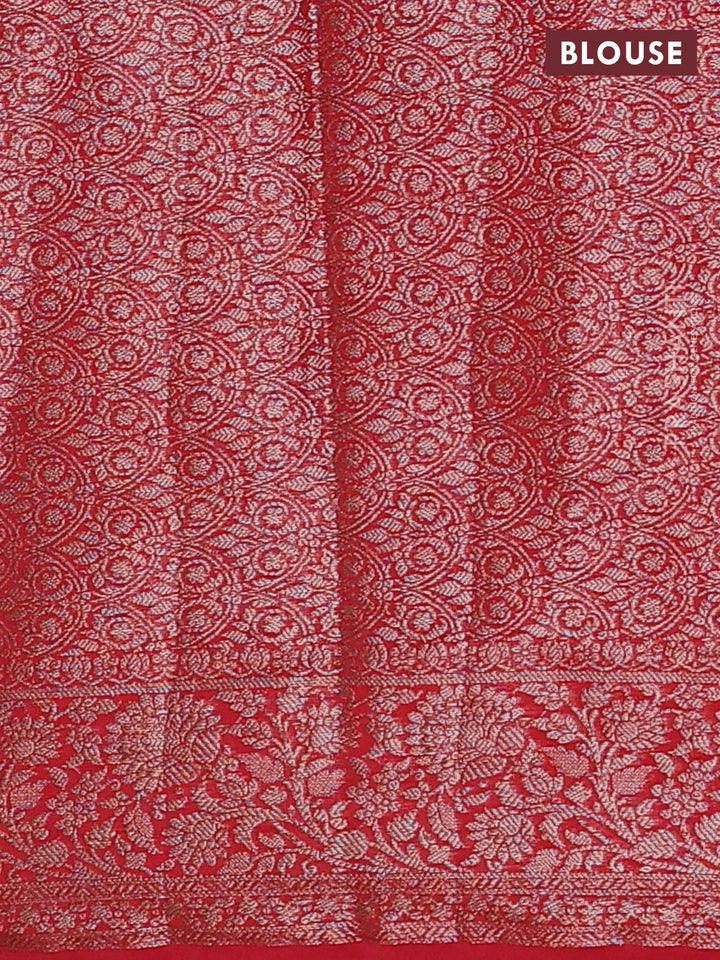 Bottle Green & Red Semi Chiniya Silk Saree