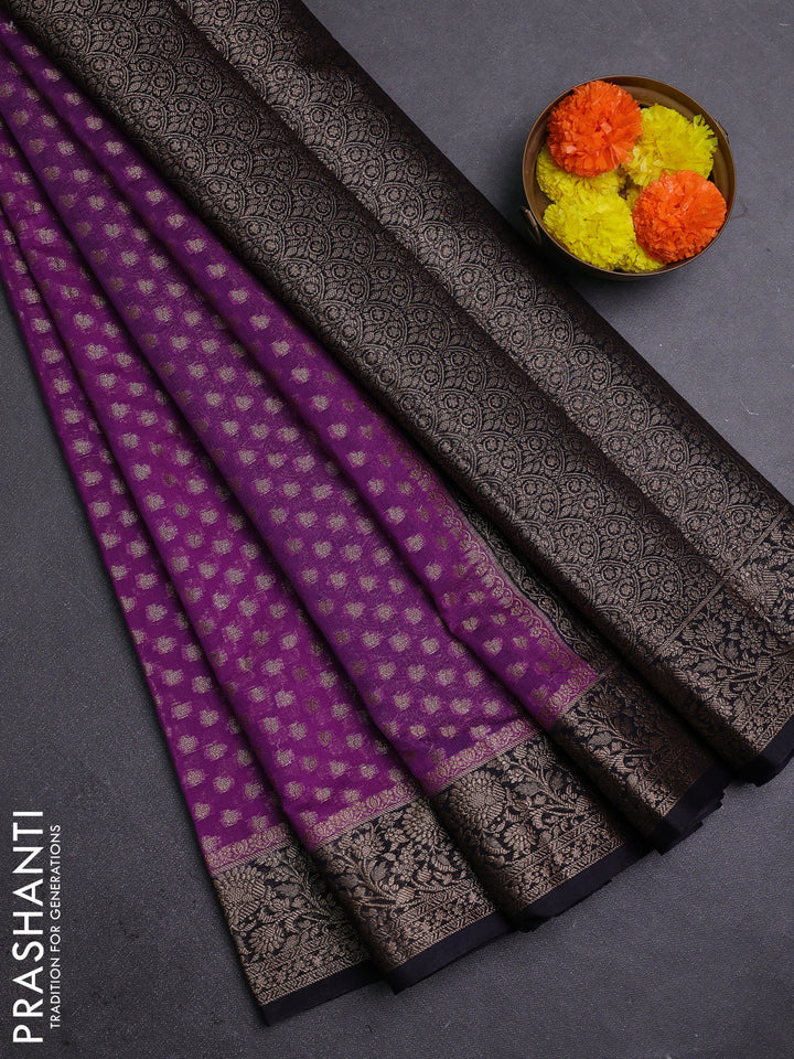 Purple & Black Semi Chiniya Silk Saree