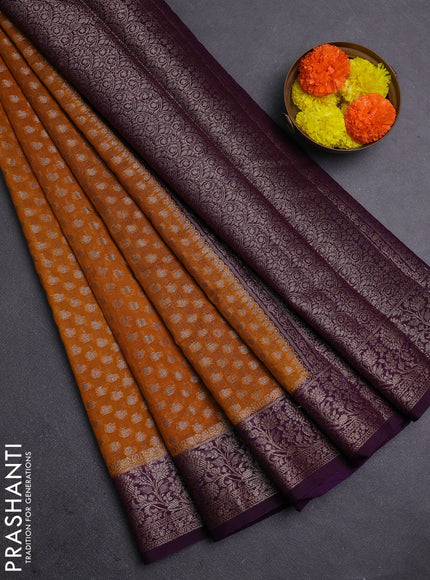 Mustard Yellow & Purple Semi Chiniya Silk Saree