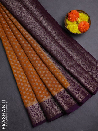 Mustard Yellow & Purple Semi Chiniya Silk Saree