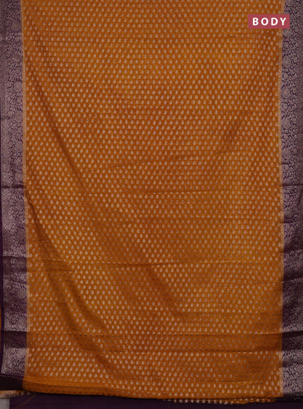 Mustard Yellow & Purple Semi Chiniya Silk Saree