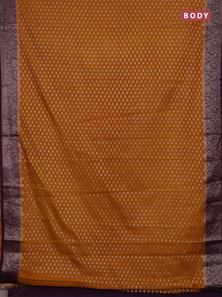Mustard Yellow & Purple Semi Chiniya Silk Saree