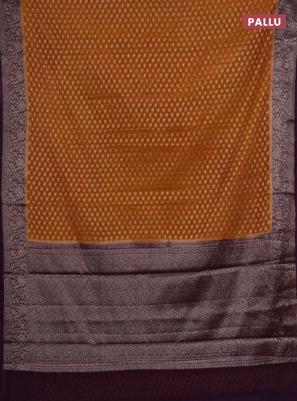 Mustard Yellow & Purple Semi Chiniya Silk Saree