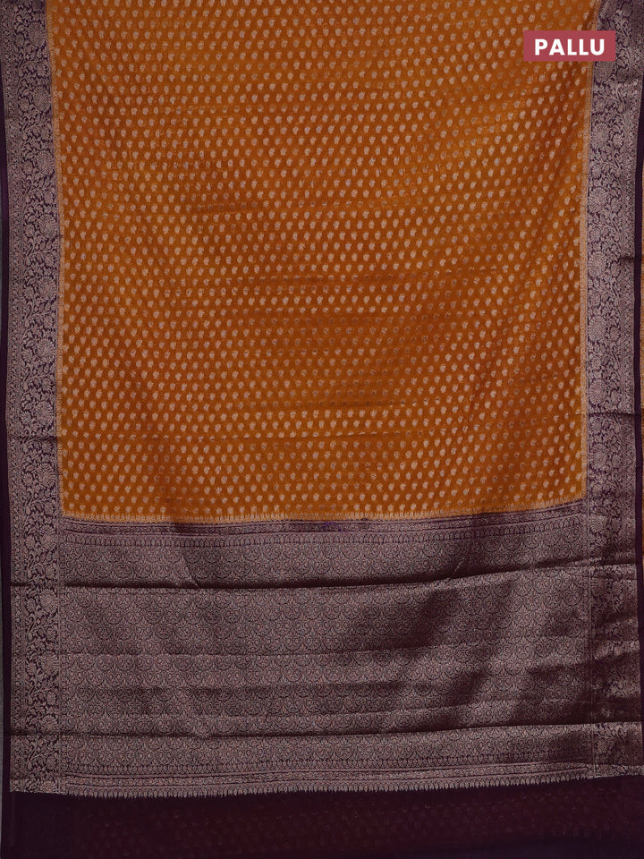 Mustard Yellow & Purple Semi Chiniya Silk Saree