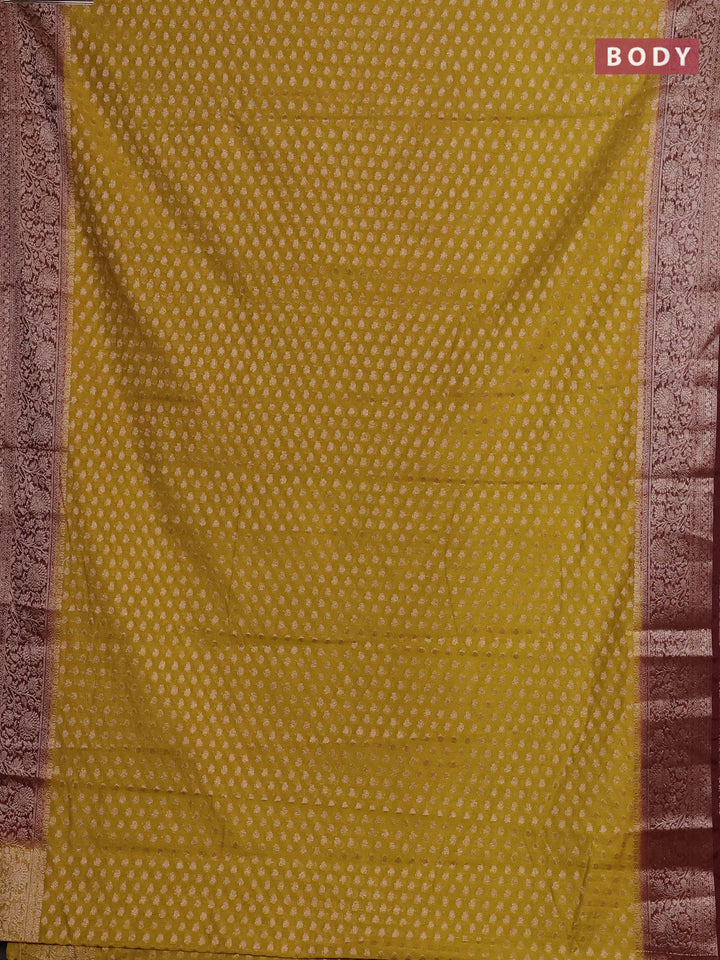 Mustard Green & Maroon Semi Chiniya Silk Saree