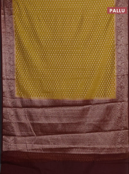 Mustard Green & Maroon Semi Chiniya Silk Saree
