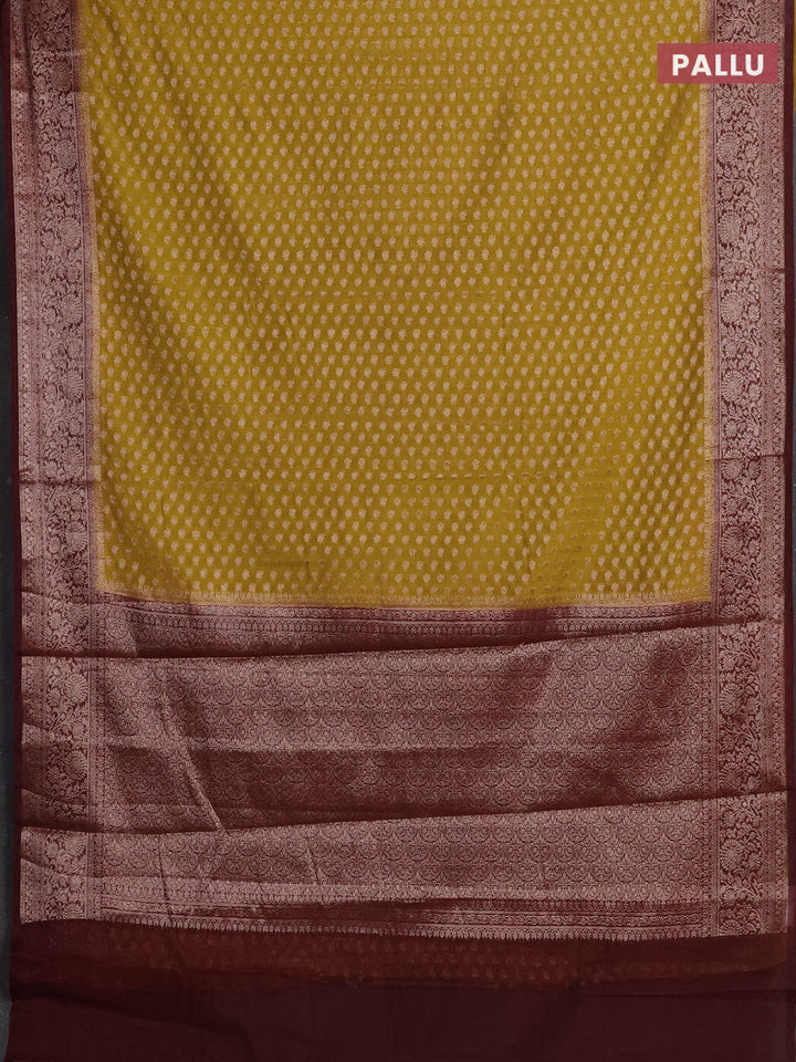 Mustard Green & Maroon Semi Chiniya Silk Saree