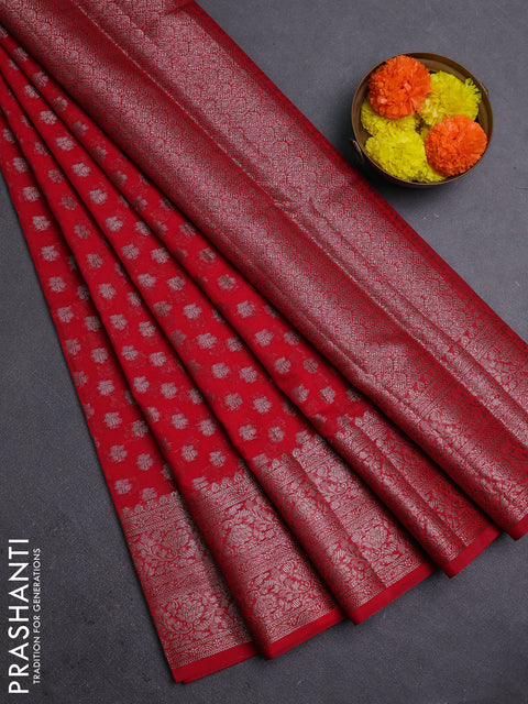Red Semi Chiniya Silk Saree