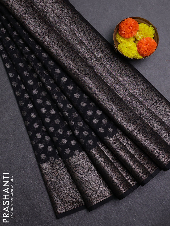 Black Semi Chiniya Silk Saree