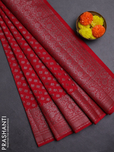 Red Semi Chiniya Silk Saree