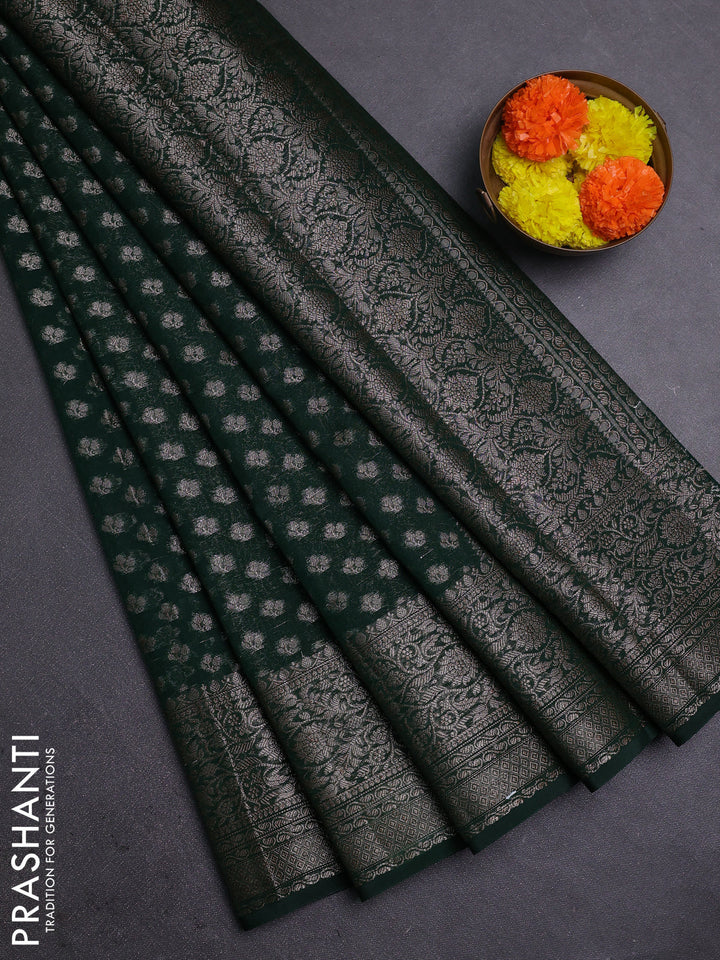 Bottle Green Semi Chiniya Silk Saree