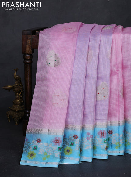 Light Pink & Aque Blue Banarasi Kota Silk Saree