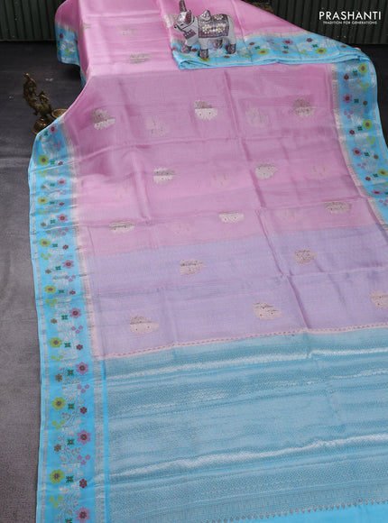 Light Pink & Aque Blue Banarasi Kota Silk Saree