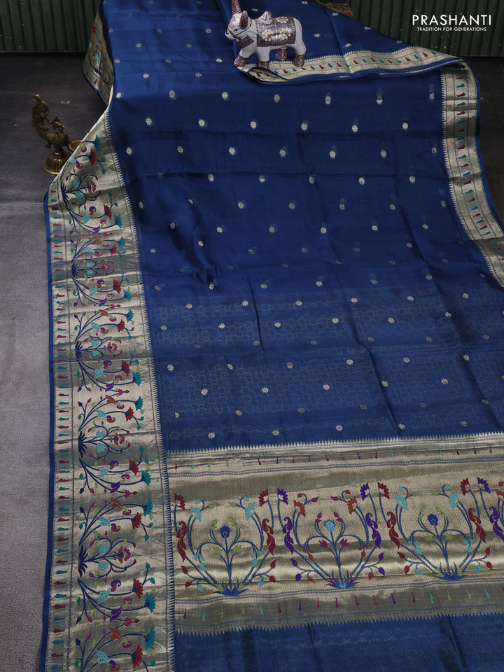 Peacock Blue Banarasi Kota Silk Saree