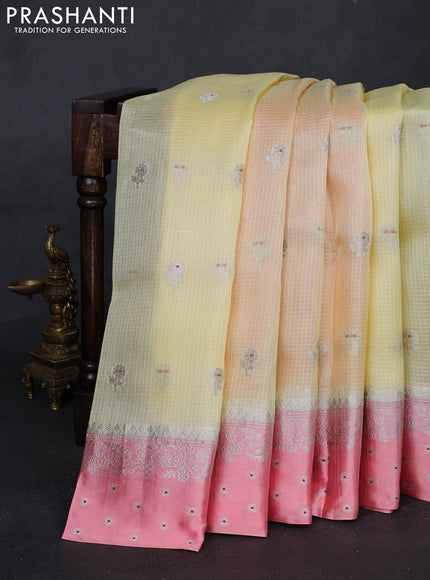 Pale Yellow & Peach Banarasi Kota Silk Saree