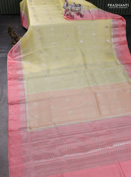 Pale Yellow & Peach Banarasi Kota Silk Saree