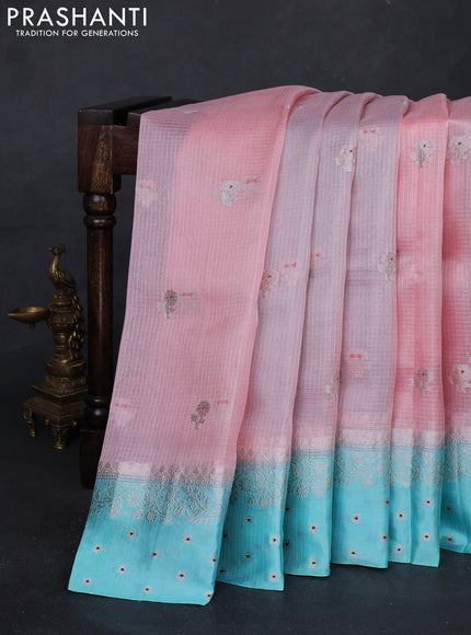 Peach & Teal Blue Banarasi Kota Silk Saree