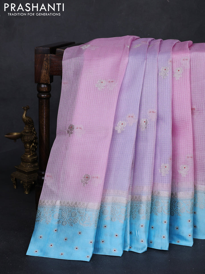 Lotus Pink & Sky Blue Banarasi Kota Silk Saree