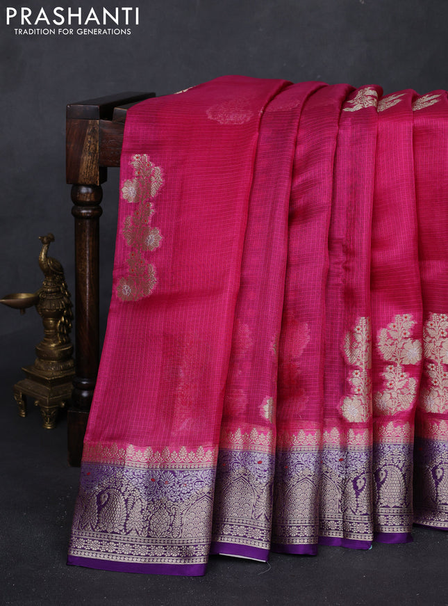 Magenta Pink & Violet Banarasi Kota Silk Saree