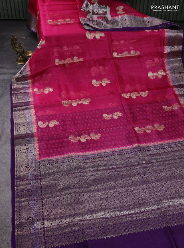 Magenta Pink & Violet Banarasi Kota Silk Saree