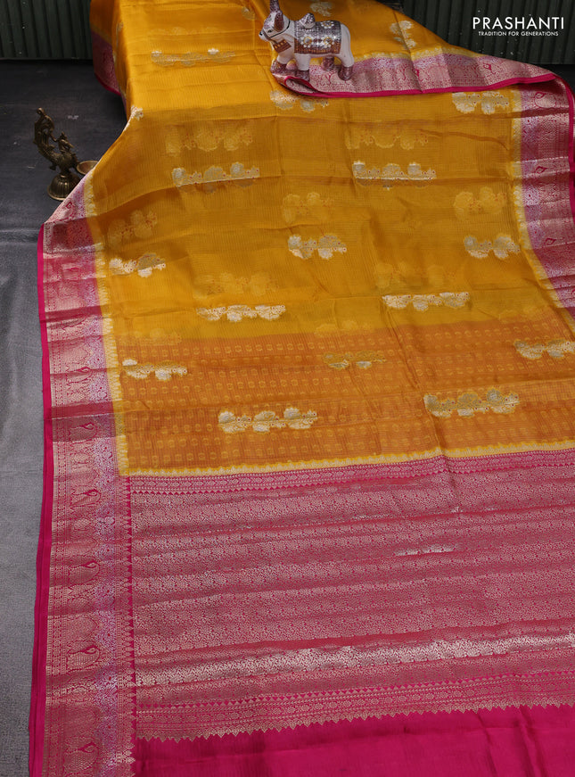 Yellow & Pink Banarasi Kota Silk Saree