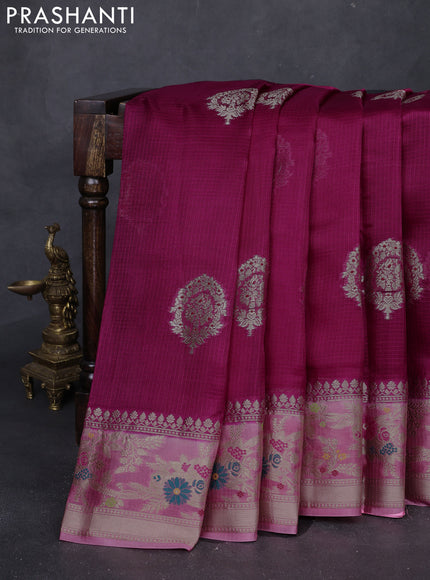 Magenta Pink & Peach Pink Banarasi Kota Silk Saree