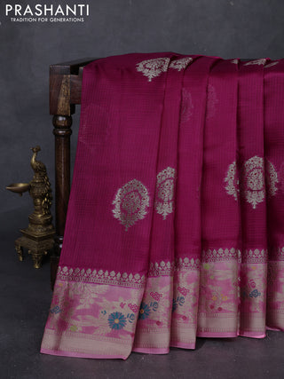 Magenta Pink & Peach Pink Banarasi Kota Silk Saree