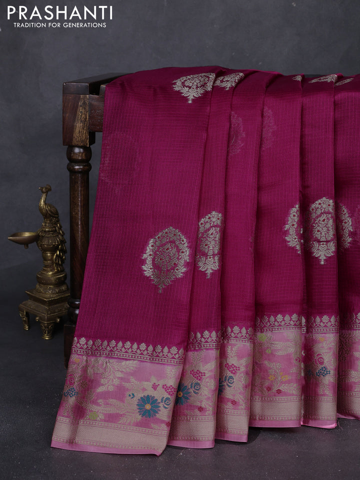 Magenta Pink & Peach Pink Banarasi Kota Silk Saree