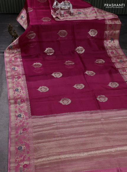 Magenta Pink & Peach Pink Banarasi Kota Silk Saree