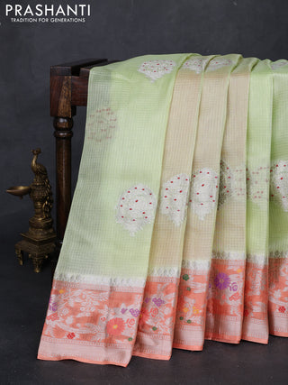 Lime Yellow & Orange Banarasi Kota Silk Saree
