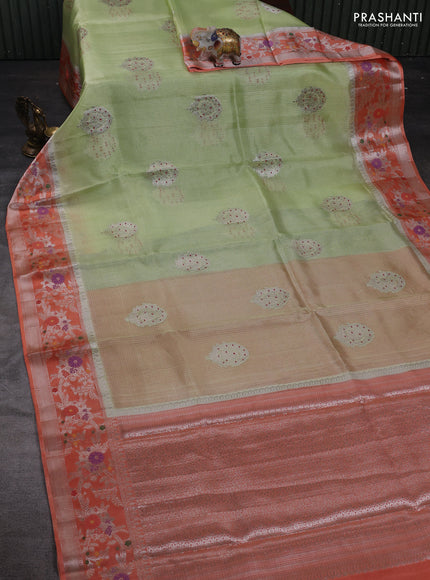 Lime Yellow & Orange Banarasi Kota Silk Saree