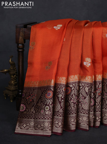 Orange & Coffee Brown Banarasi Kota Silk Saree