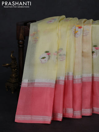 Pale Yellow & Peach Banarasi Kota Silk Saree