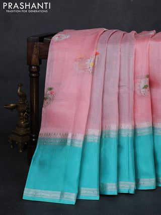 Peach & Teal Blue Banarasi Kota Silk Saree