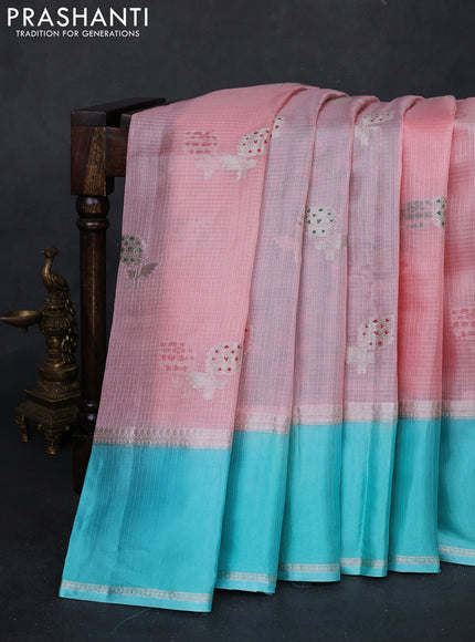 Peach & Teal Blue Banarasi Kota Silk Saree