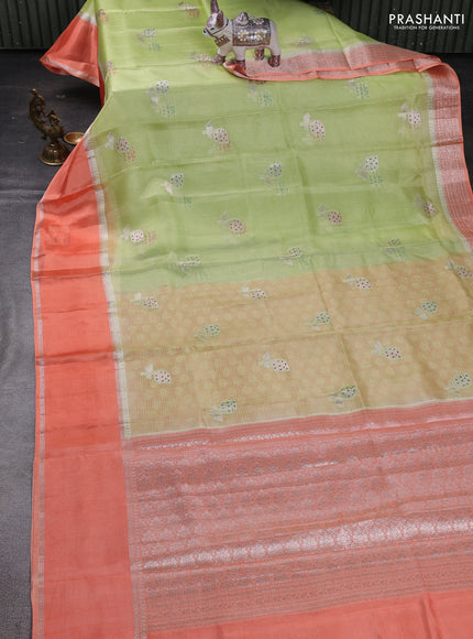 Pista Green & Orange Banarasi Kota Silk Saree